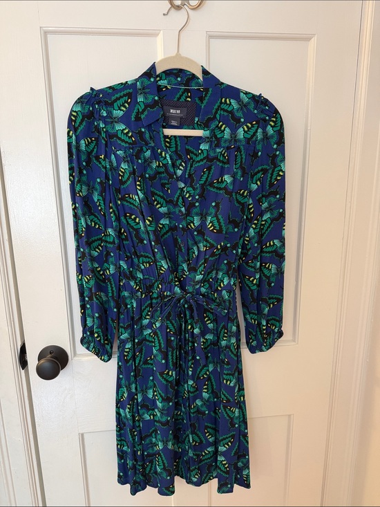 Maeve Dresses & Skirts - Maeve Blue and Green Butterfly-Print Long-Sleeve Dress